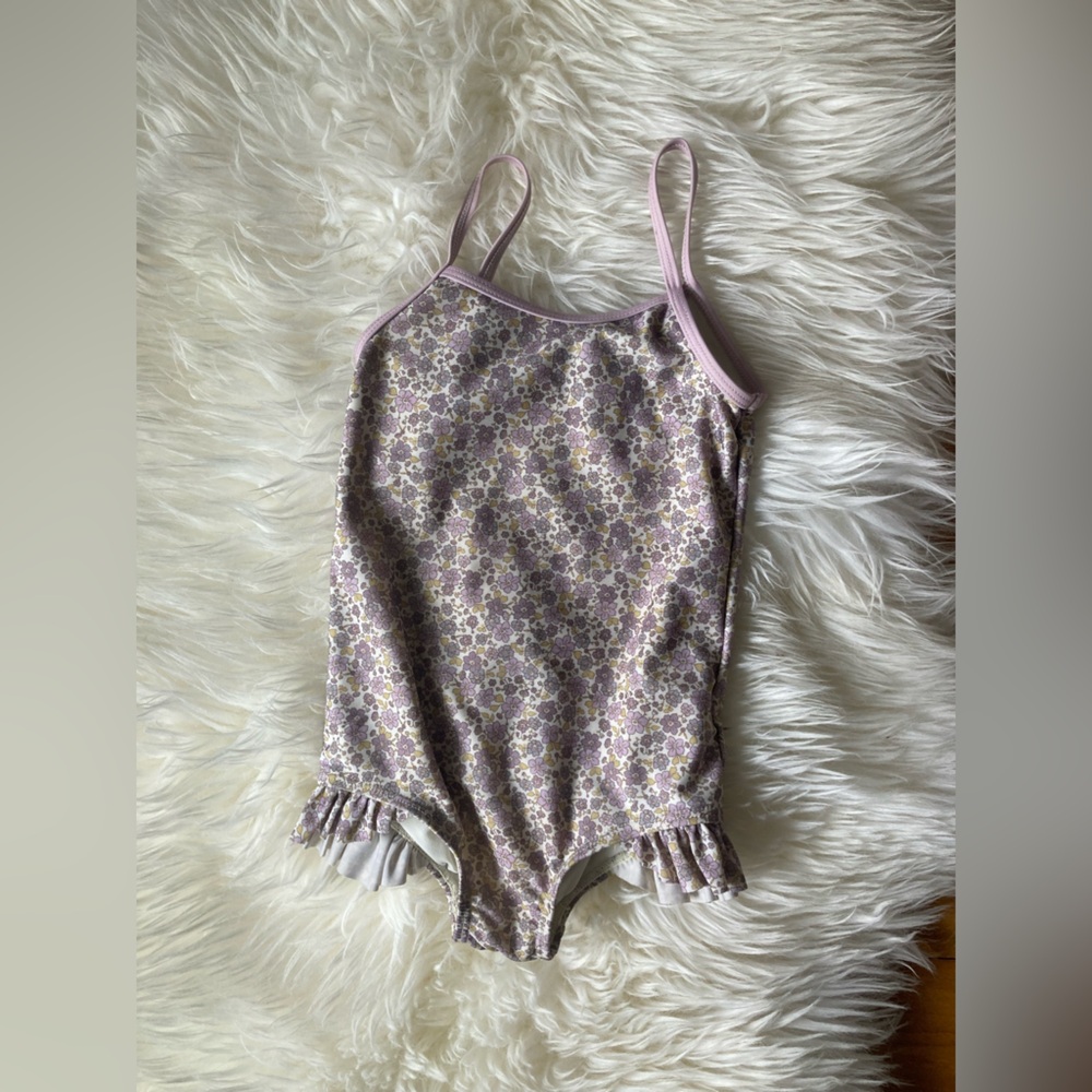 Jamie Kay Girls Floral One-Piece Swimsuit in Lavender and Cream
